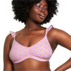 Stoney Clover Lane x Target Flutter Strap Heart Print Bralette Bikini Top NEW